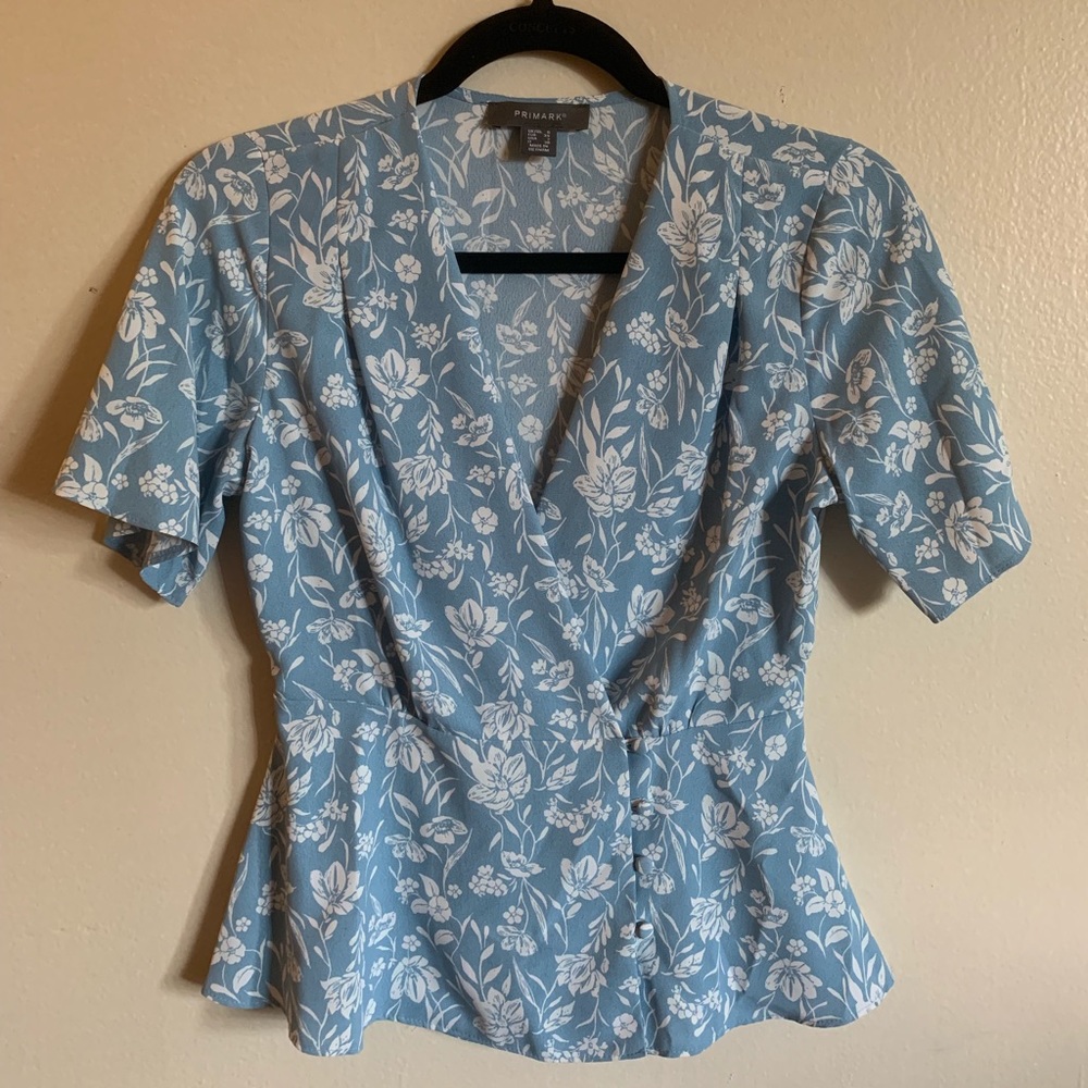 Blue and White Floral Blouse